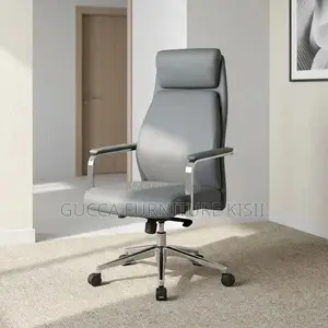 Gray Leather Swivel Office Chair