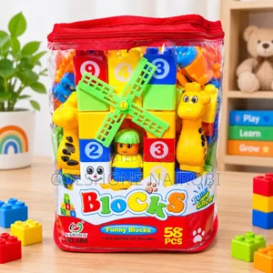 Colorful Educational Building Blocks Set With Windmill, Animal Figures