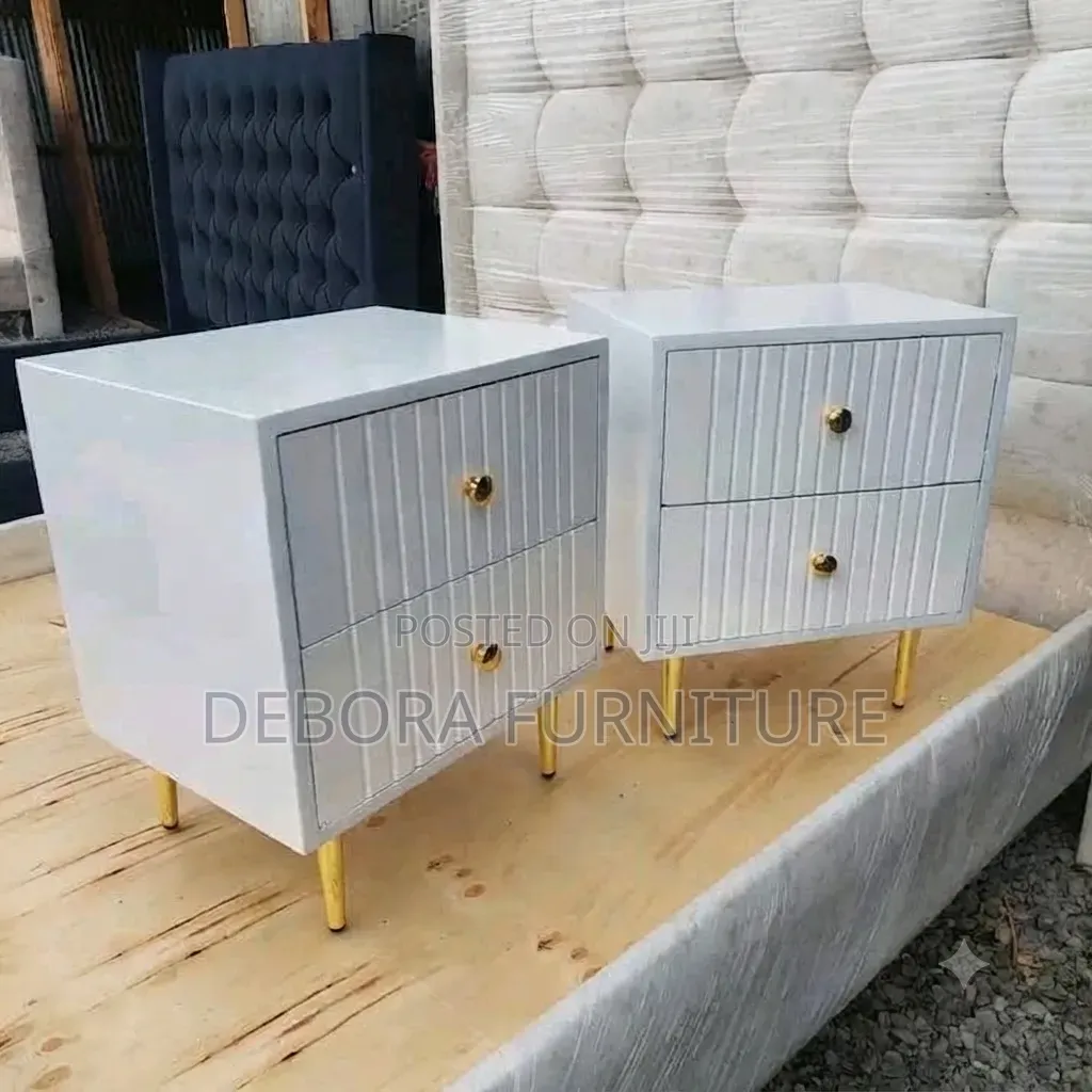 Modern White 2-Drawer Bedside Tables With Gold Accents