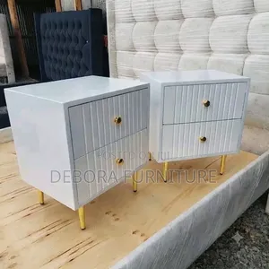 Modern White 2-Drawer Bedside Tables With Gold Accents