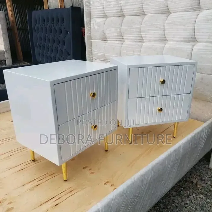 Modern White 2-Drawer Bedside Tables With Gold Accents