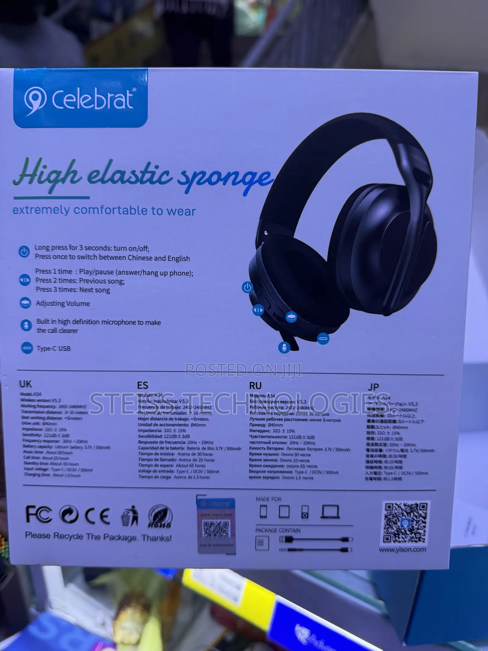 Celebrat A34 Wireless Headphones With Microphone