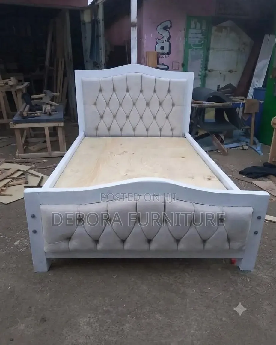 Luxury Diamond-Tufted Wooden Bed With White Finish