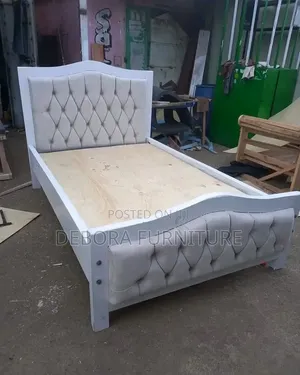 Luxury Diamond-Tufted Wooden Bed With White Finish