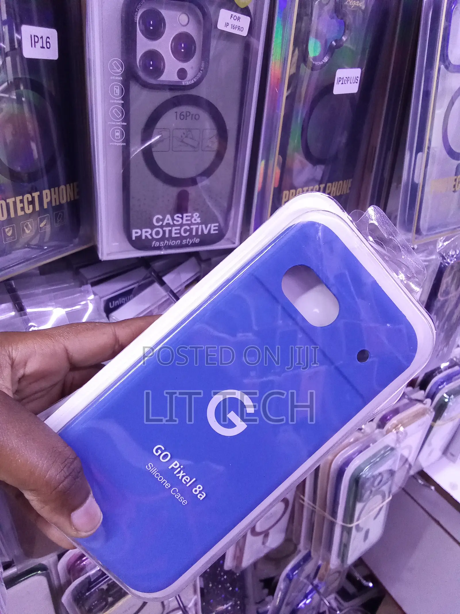 Google Pixel 8a Blue Liquid Silicone Case With Cloth Lining Inside.