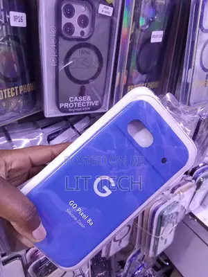 Google Pixel 8a Blue Liquid Silicone Case With Cloth Lining Inside.