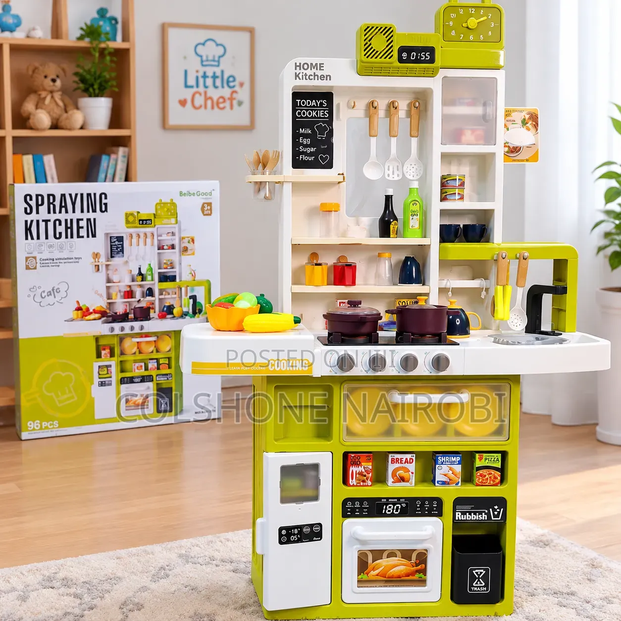 96Piece Deluxe Kids"Spraying Kitchen" Pretend Play Toy Set With Lights