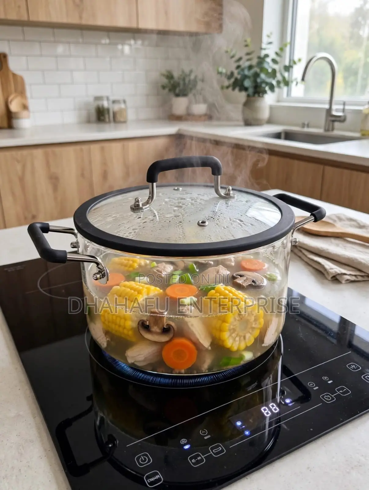 2-in-1 Transparent Glass Cook Serve Pot