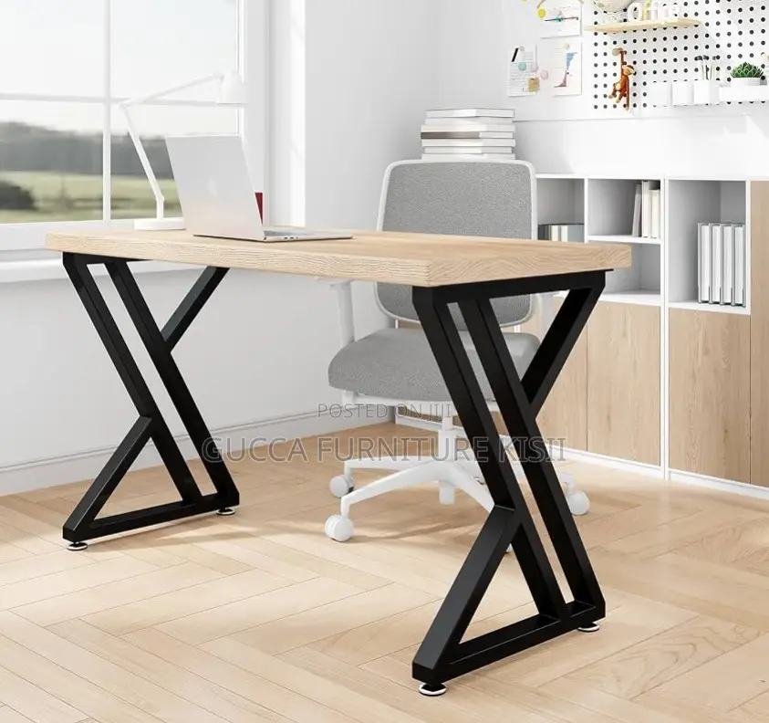 Modern Rectangular Computer Desk With Metallic Legs