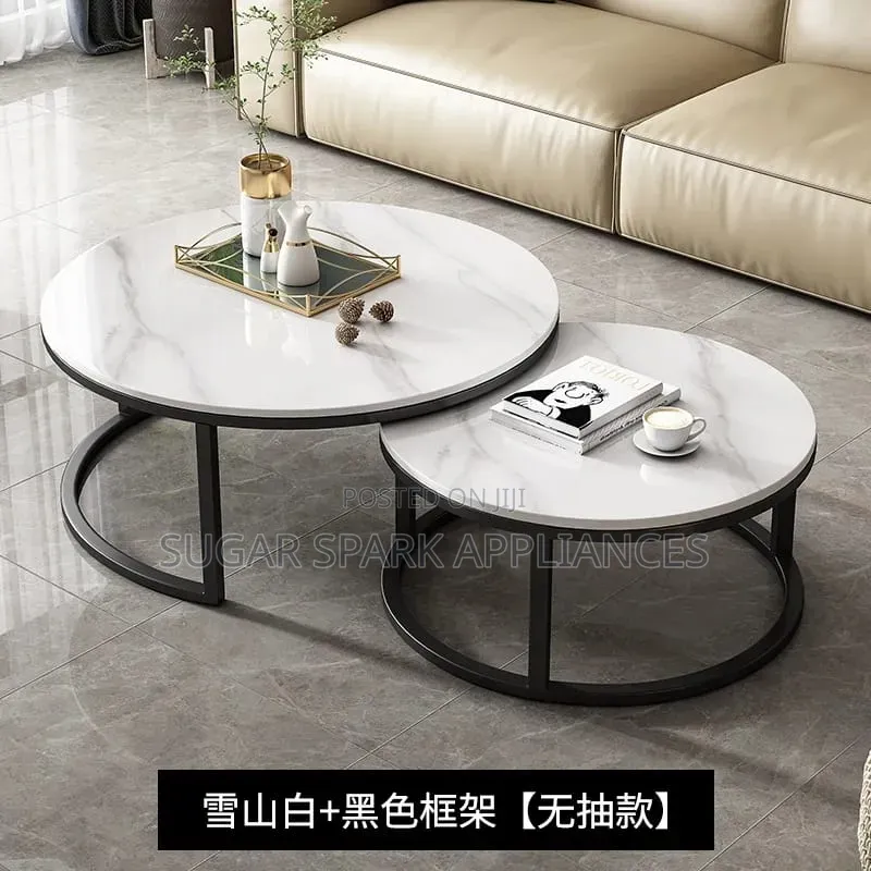 Modern Luxury 2in1 Pure Marble Nesting Tables With Black Stand