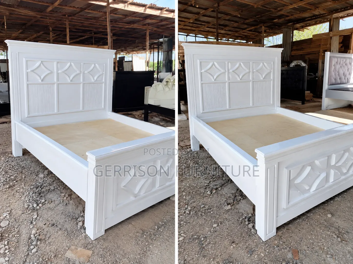 Modern 5x6 White Panel Queen Size Wooden Bed Frame