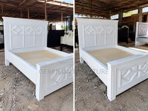 Modern 5x6 White Panel Queen Size Wooden Bed Frame