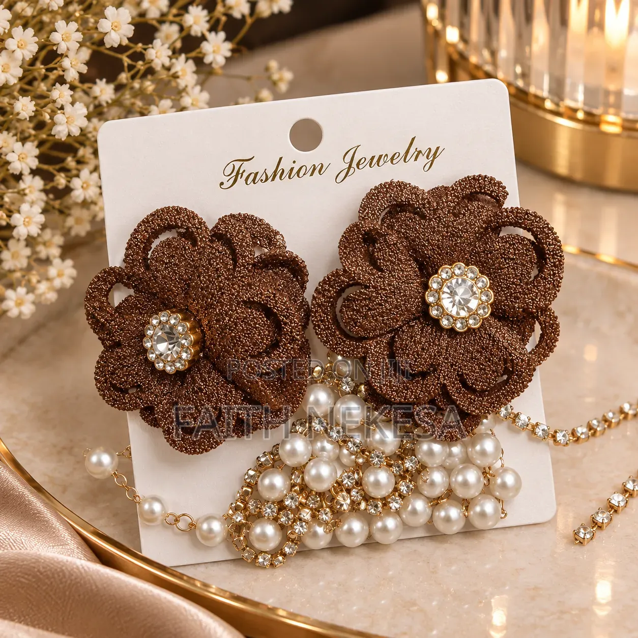 Elegant Black Flower Pearl Earrings – Classy Women’s Fashion Earrings