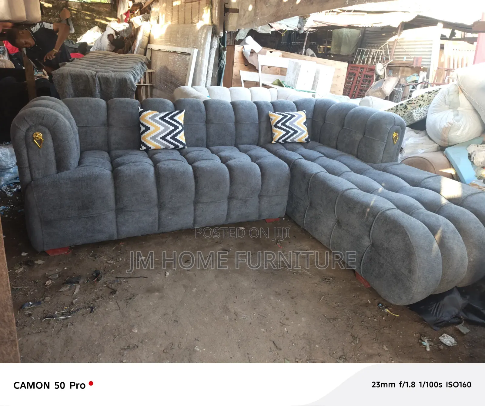Bubble L Shaped Sofa 6 Seator With Spring Cushion Grey Colour