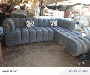 Bubble L Shaped Sofa 6 Seator With Spring Cushion Grey Colour