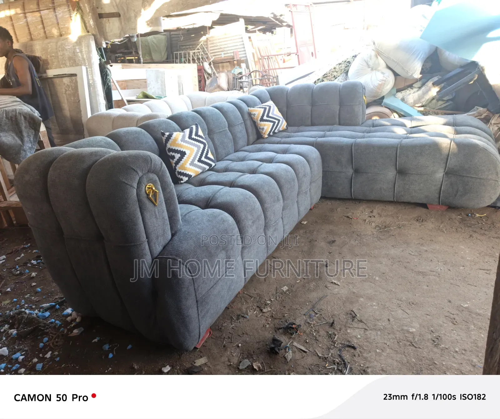 Bubble L Shaped Sofa 6 Seator With Spring Cushion Grey Colour