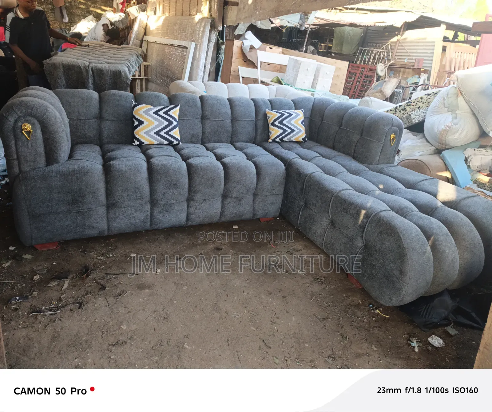 Bubble L Shaped Sofa 6 Seator With Spring Cushion Grey Colour