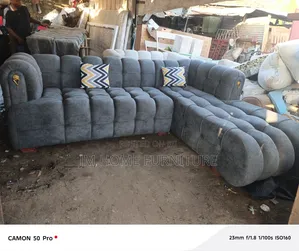 Bubble L Shaped Sofa 6 Seator With Spring Cushion Grey Colour
