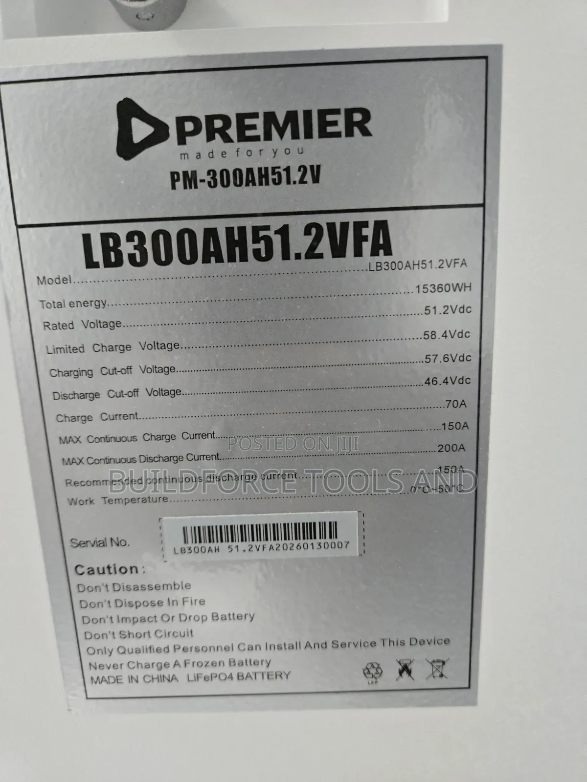 Premier 51.2V 300Ah 15.36kWh LiFePO4 Lithium Solar Battery