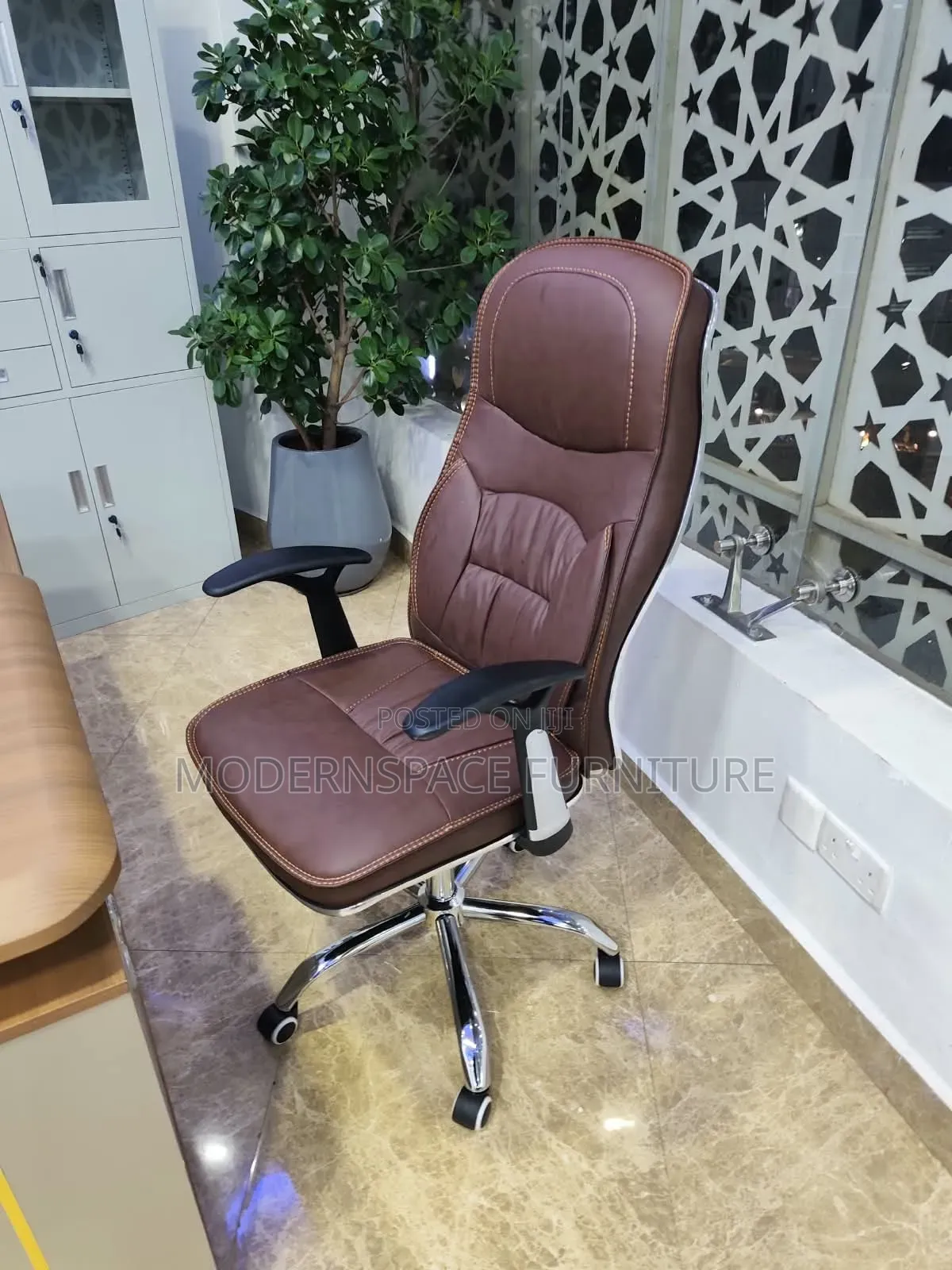 Office Chair: Brown Leather Office Chair -Fullback