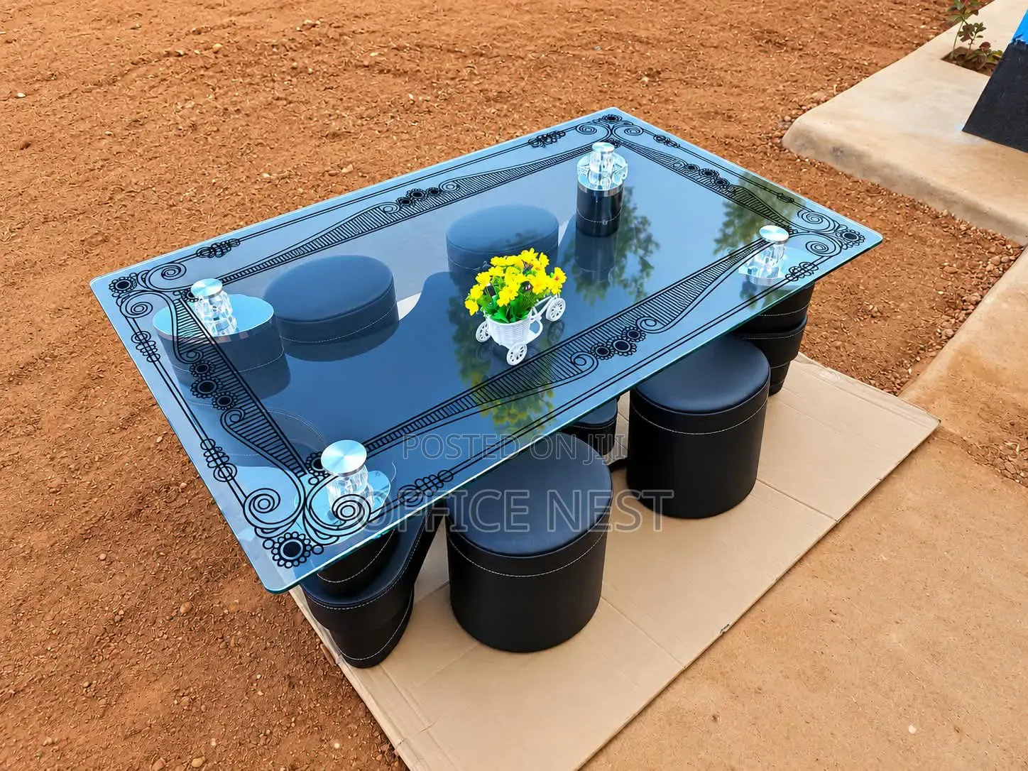 Modern Glass Coffee Table Set With 4 Stools