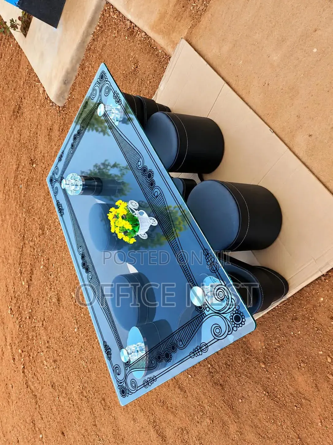 Modern Glass Coffee Table Set With 4 Stools