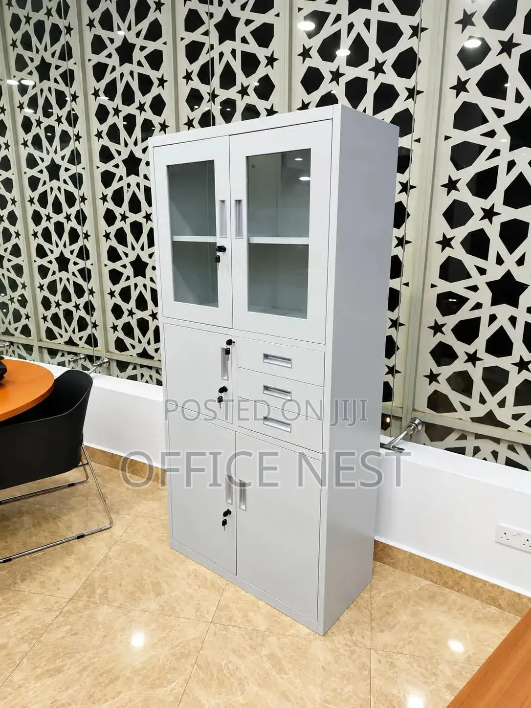 Lockable Filing Cabinet With Drawers, Shelves Glass Doors