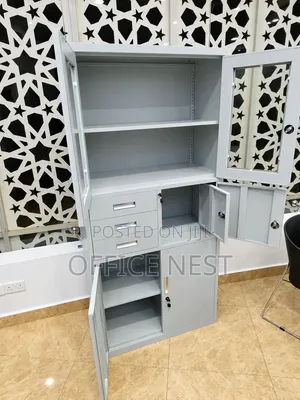 Lockable Filing Cabinet With Drawers, Shelves Glass Doors
