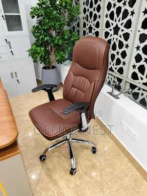 Brown High Back Leather Manager Chair With Padded Armrests