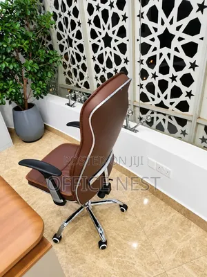 Brown High Back Leather Manager Chair With Padded Armrests