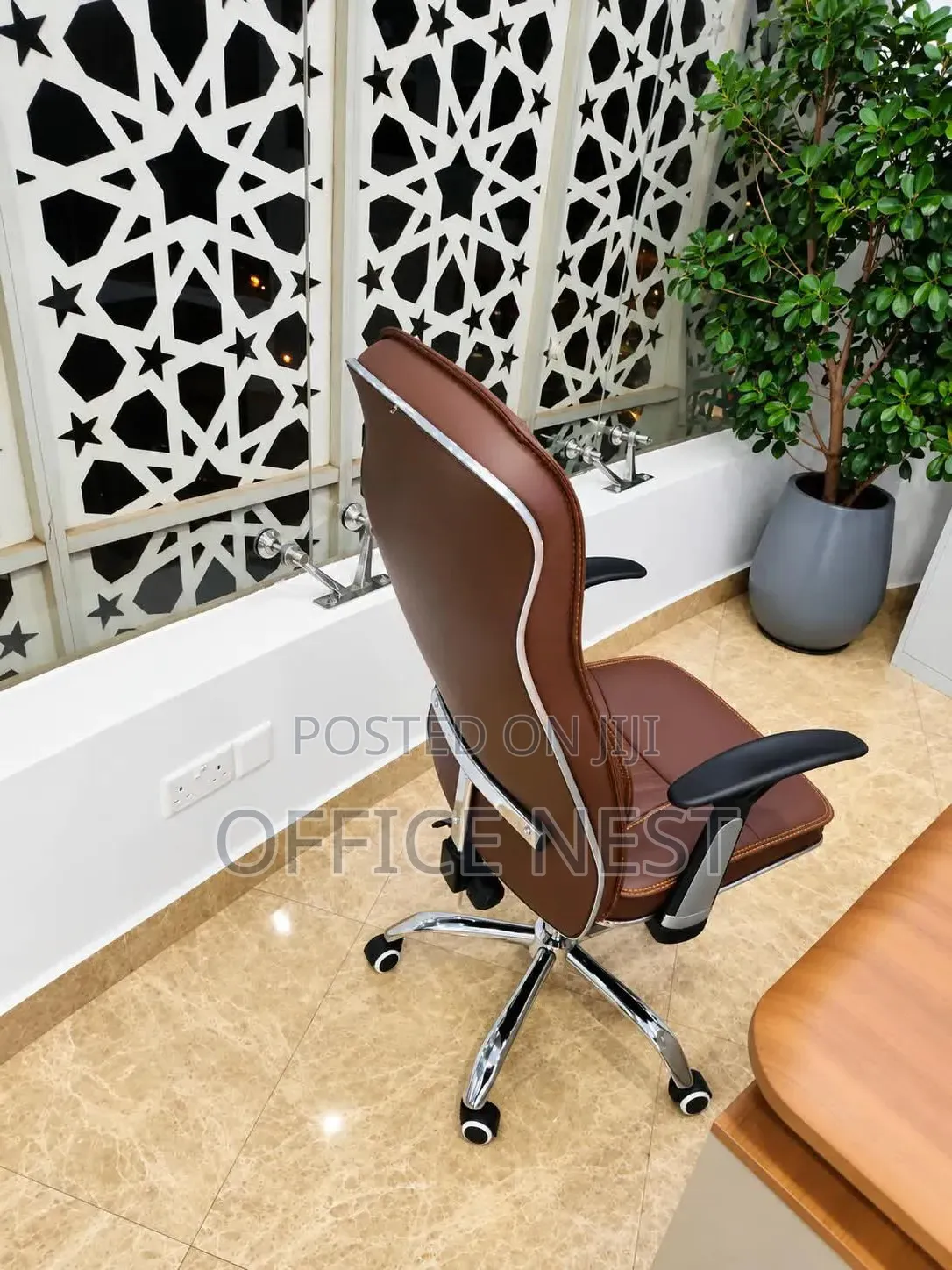 Brown High Back Leather Manager Chair With Padded Armrests