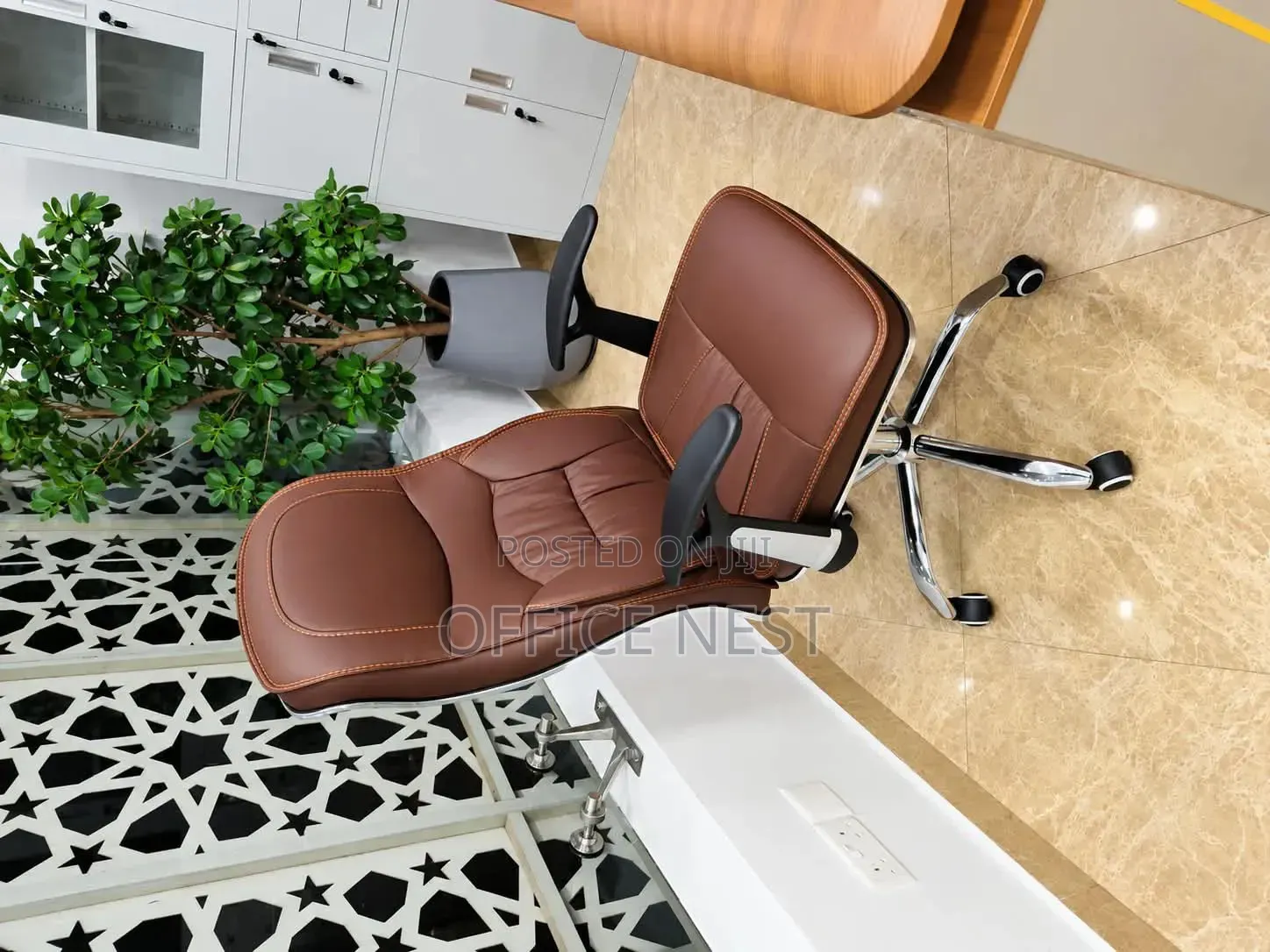 Brown High Back Leather Manager Chair With Padded Armrests