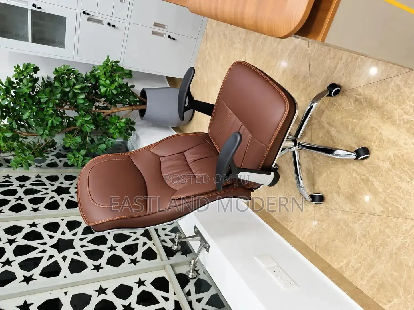 Brown High Back Leather Manager Chair With Padded Armrests