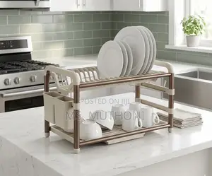 2-Tier Aluminum Dish Drying Rack With Drainer*
