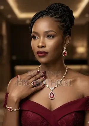 Ladies Crystal Ring Bracelet Earrings Necklace Combo Jewellery Set