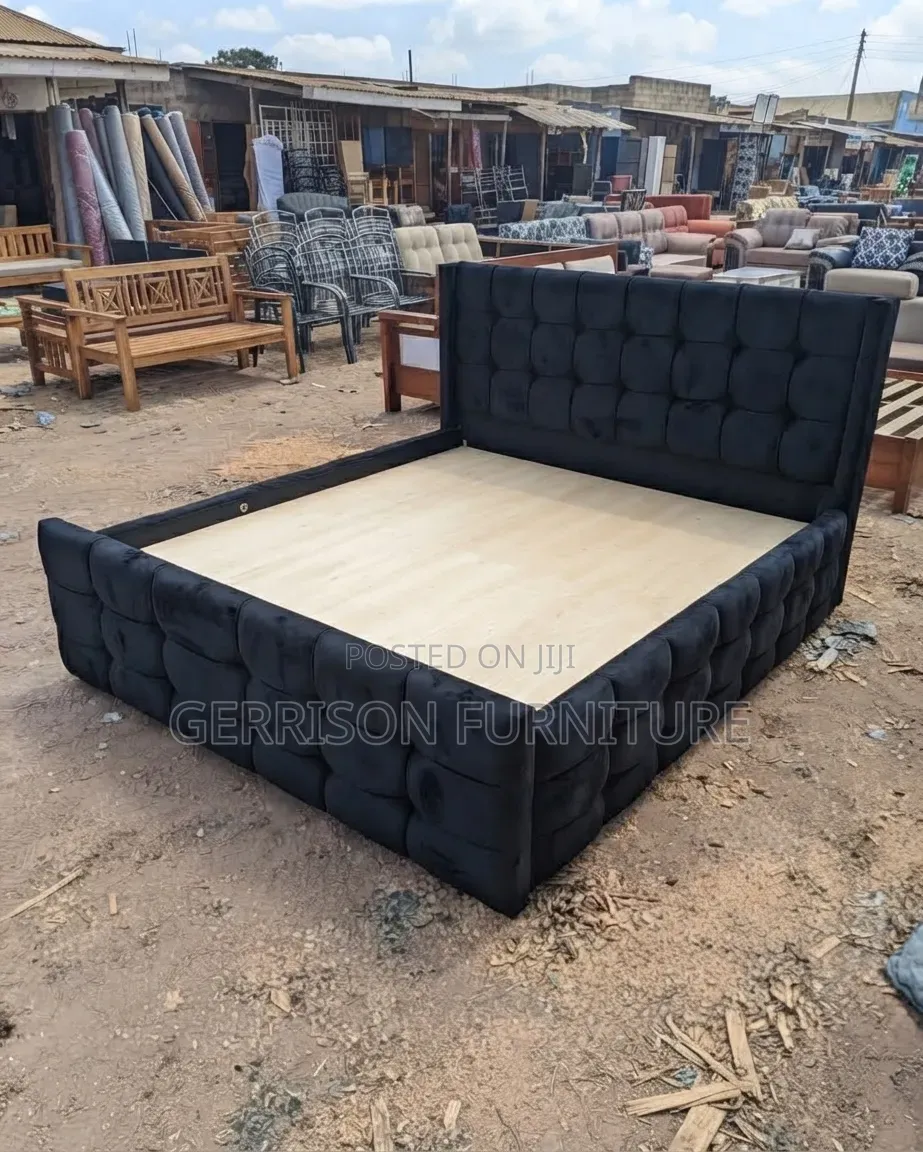 Premium Black Velvet Block-Tufted Chester Bed (5by6)