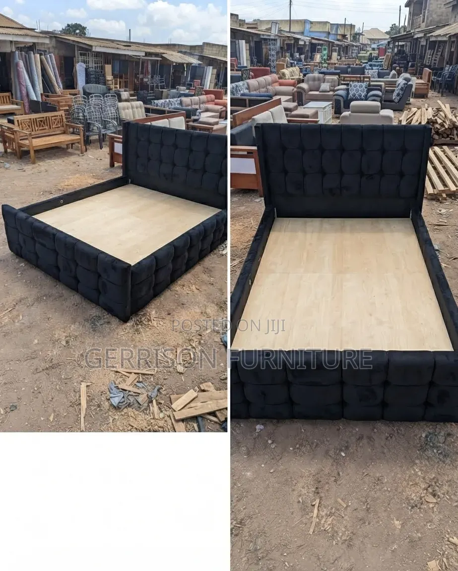 Premium Black Velvet Block-Tufted Chester Bed (5by6)