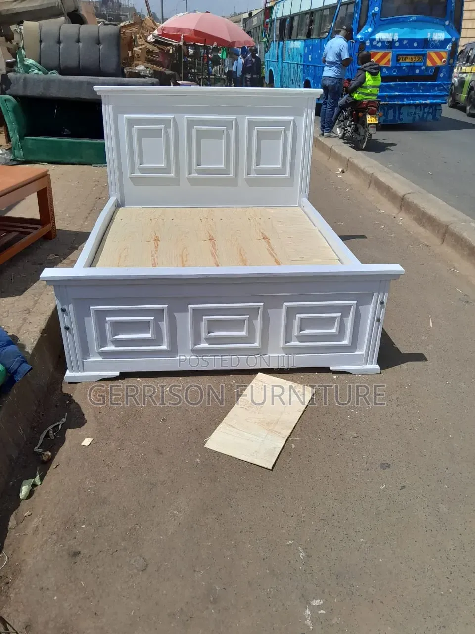 5by6 Pure Wooden Bed Frame With Box Panel Design