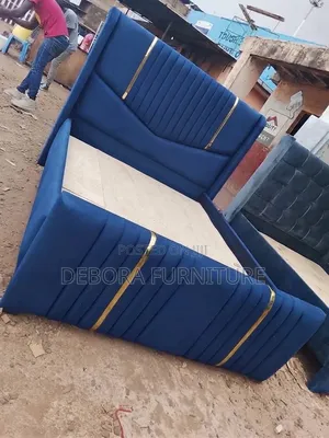 5*6 Modern Bed Dark Blue With Gold Stripes