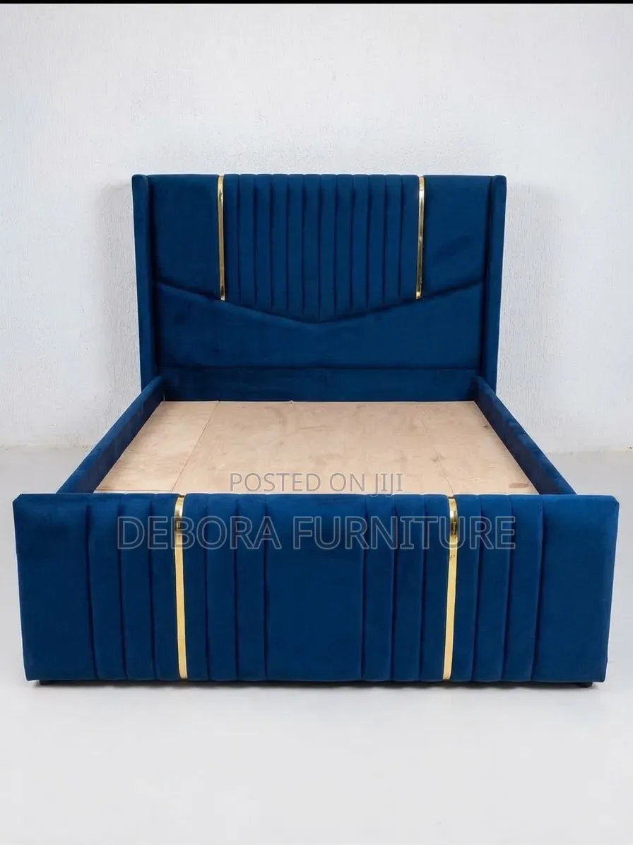 5*6 Modern Bed Dark Blue With Gold Stripes