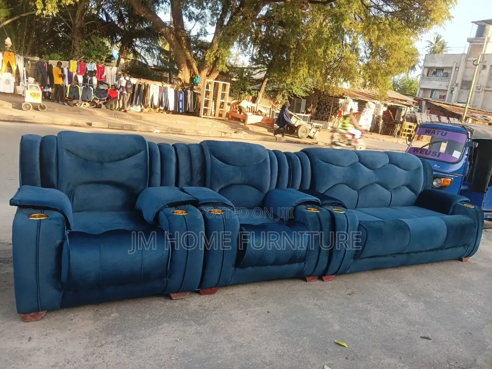 Semi Recliner Sofa 5 Seator Blue Colour