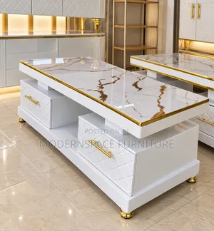 Luxury Modern White Gold Marble Coffee Table