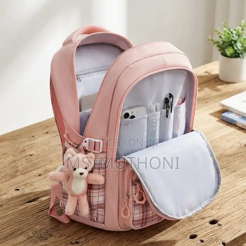 Girls Pink Preppy Plaid Backpack