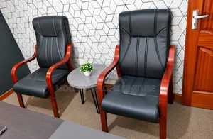 Executive Leather Visitor Chairs With Wooden Arms – Set of 2