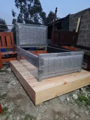 Strong 4x6 Grey Wooden Bed Frame With Padded Panel Cushion!