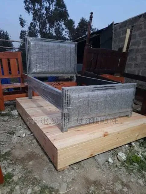 Strong 4x6 Grey Wooden Bed Frame With Padded Panel Cushion!