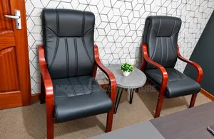 Executive Leather Visitor Chairs With Wooden Arms – Set of 2