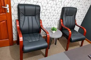 Executive Leather Visitor Chairs With Wooden Arms – Set of 2