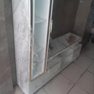 Executive Extended TV Stand With Marble Coating and Shelf