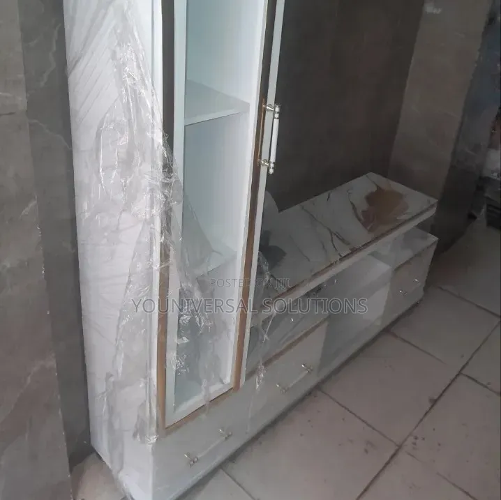 Executive Extended TV Stand With Marble Coating and Shelf